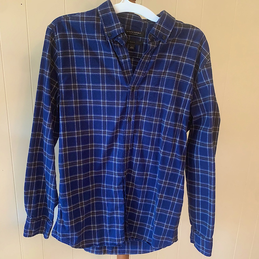 Men’s Banana Republic Blue and Black Flannel Button Down Shirt